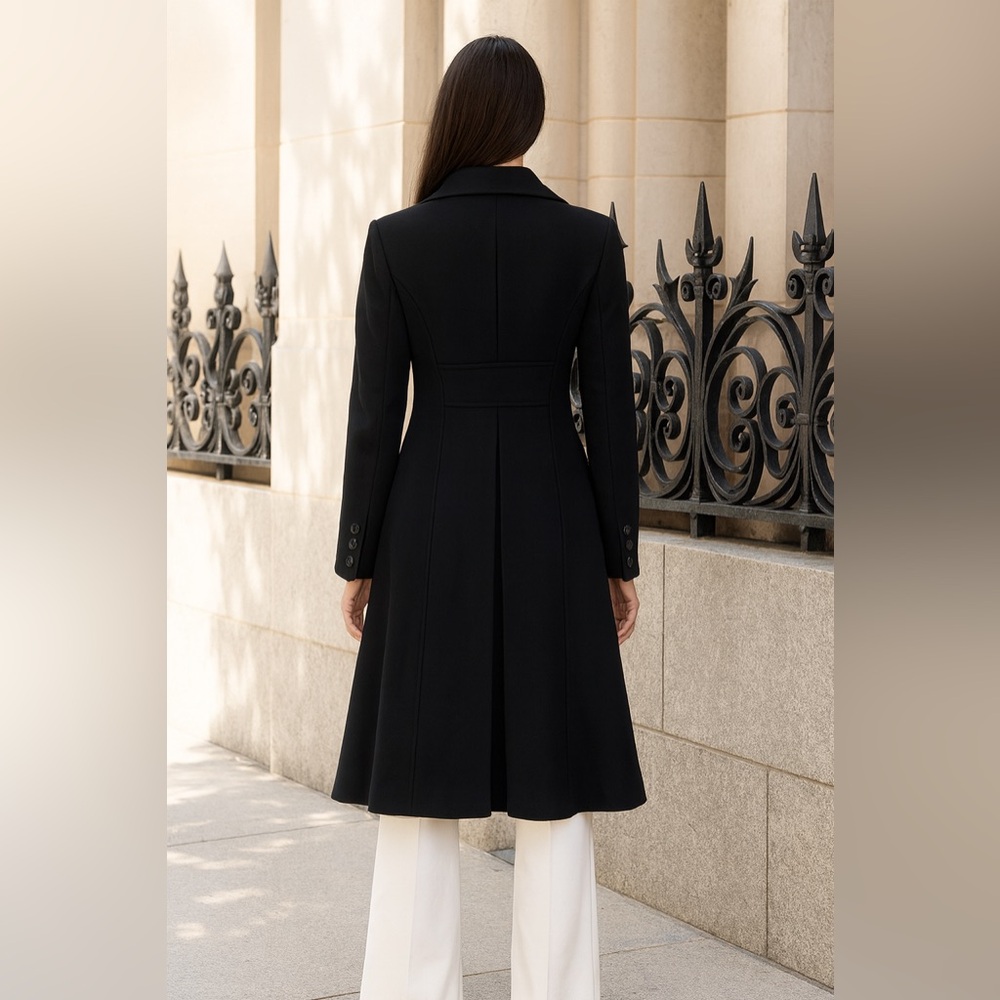 Sofia Cashmere Black Wool & Cashmere Blend Long Coat Size 10 Made in USA - Picture 2 of 9
